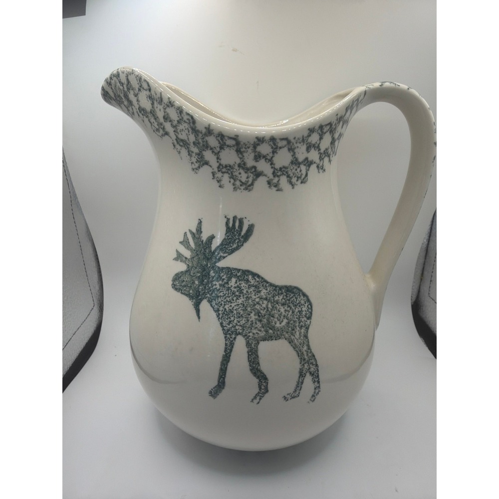 Moose Country Tienshan Folk Craft 64 oz Large Pitcher Sponge Pattern Cabin Lodge